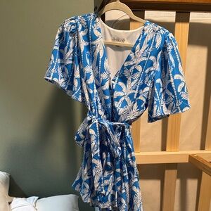 She + Sky Blue and White Leaf Print Dress